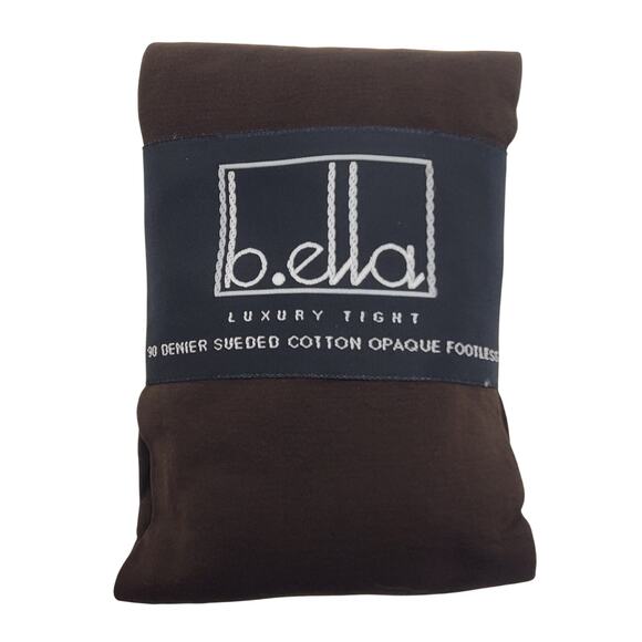 Italian Cotton Blend FOOTLESS Tights Small Espresso B.ella Erika Opaque Hosiery - Picture 1 of 6
